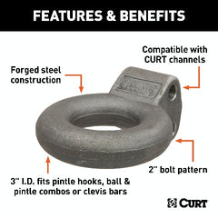 CURT 48660 Channel-Style Lunette Ring (24,000 lbs., 3 I.D., Raw)