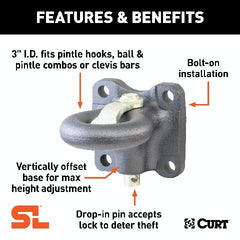 CURT 48661 SecureLatch Flush-Mount Lunette Ring (60,000 lbs, 2-1/2 ID)