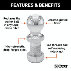 CURT 48810 Replacement 1-7/8 Pintle Ball (6,000 lbs., 1-1/4 Shank)