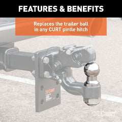 CURT 48810 Replacement 1-7/8 Pintle Ball (6,000 lbs., 1-1/4 Shank)