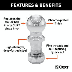CURT 48820 Replacement 2 Pintle Ball (10,000 lbs., 1-1/4 Shank)