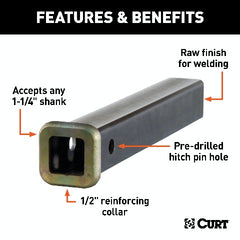 CURT 49512 12 Raw Steel Receiver Tubing (1-1/4 Receiver)