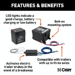 CURT 52042 Push-to-Test Breakaway Kit with Side-Load Battery