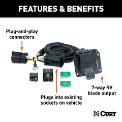 CURT 55242 Custom Wiring Harness, 7-Way RV Blade Output, Select Ford F-150, Heritage, F-250