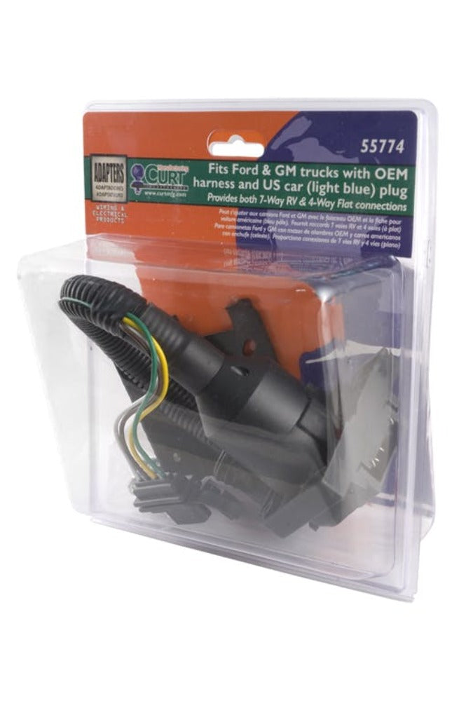 CURT 55774 Dual-Output 7 and 4-Way Connector (Plugs into USCAR)