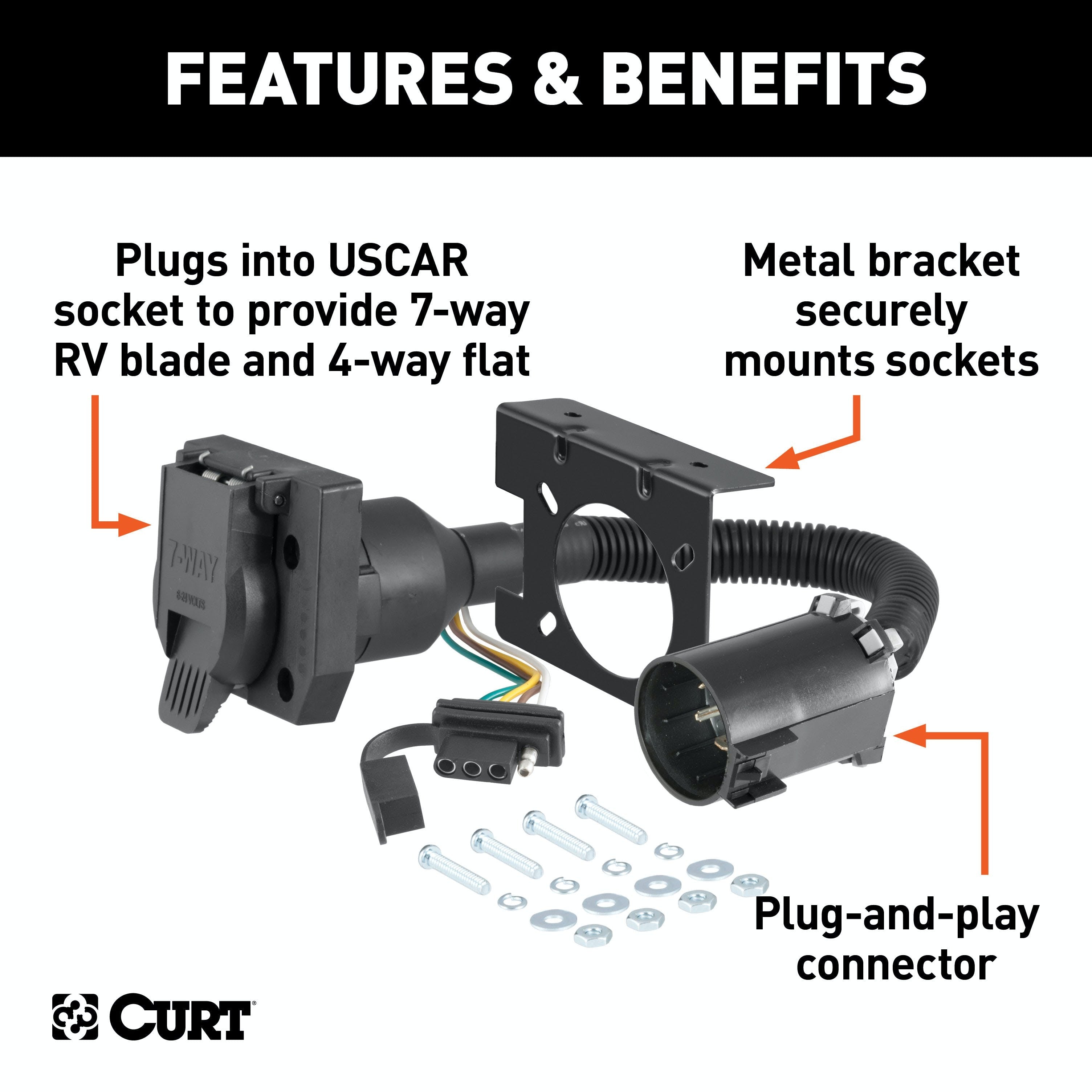 CURT 55774 Dual-Output 7 and 4-Way Connector (Plugs into USCAR)
