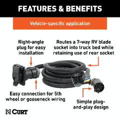 CURT 56000 10' Custom Wiring Extension Harness (Adds 7-Way RV Blade to Truck Bed)