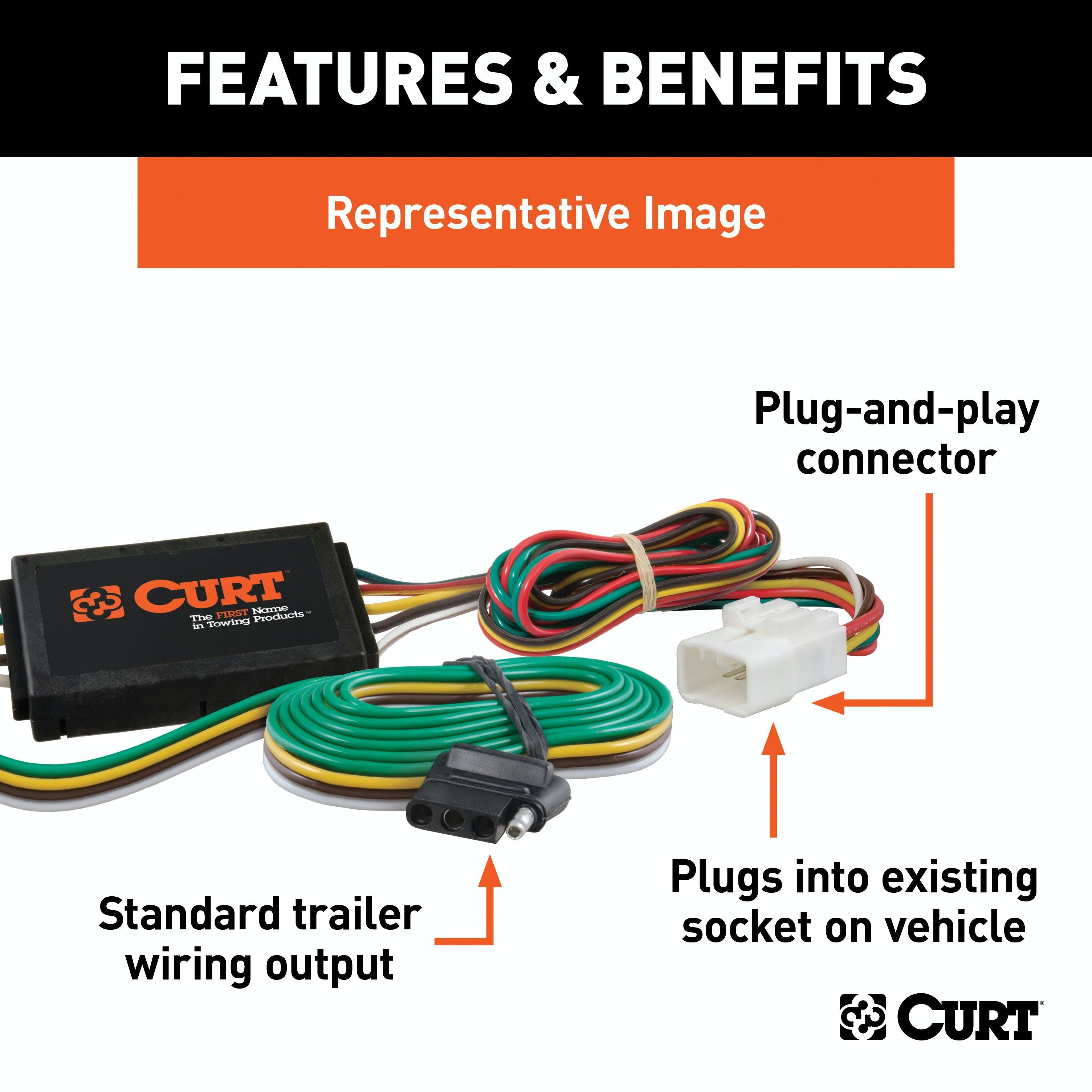 CURT 56008 Custom 4-Flat, Select Honda Accord Crosstour, Acura RDX, Tow Package Required