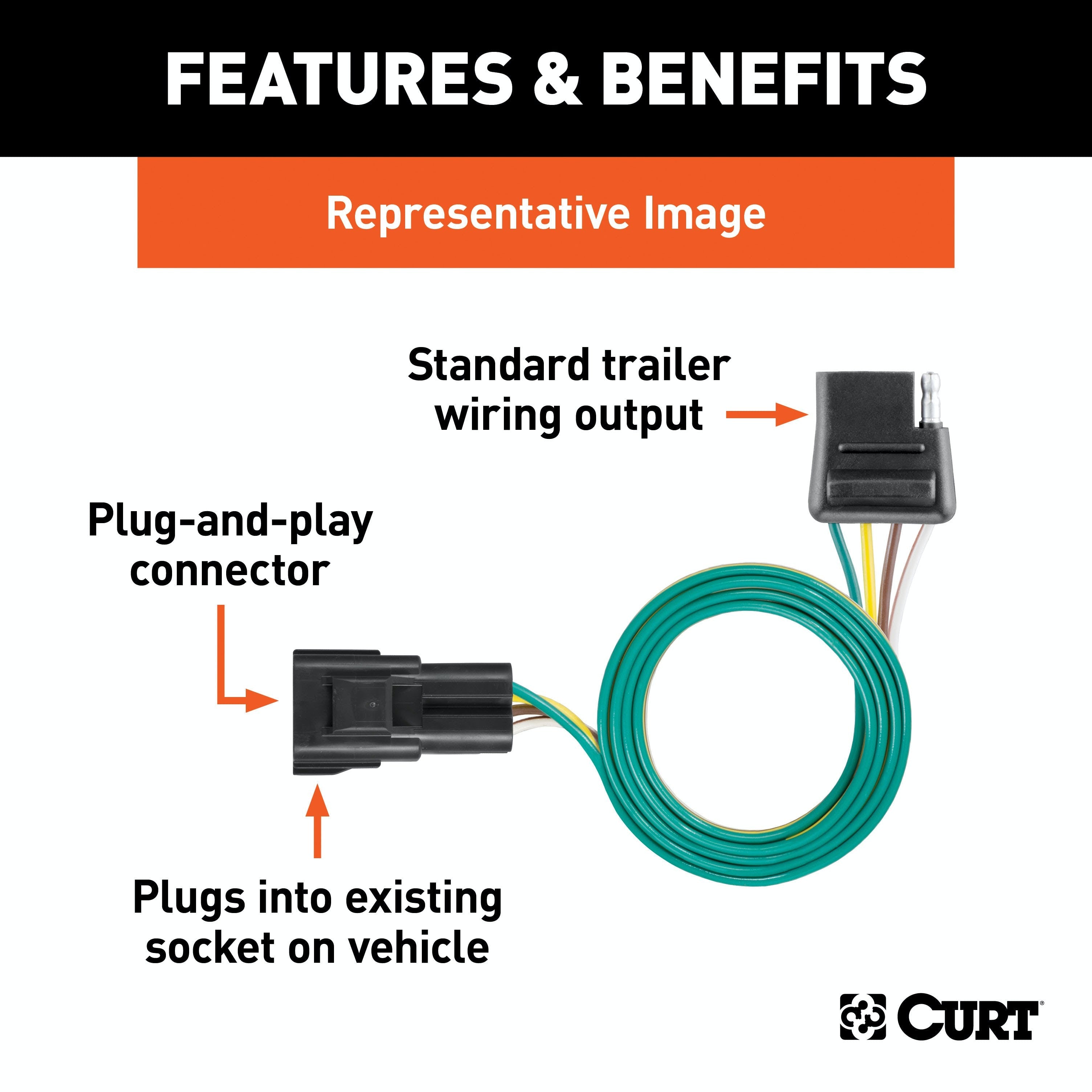 CURT 56012 Custom 4-Flat, Select Equinox, XL-7, Torrent, OEM Tow Package Required