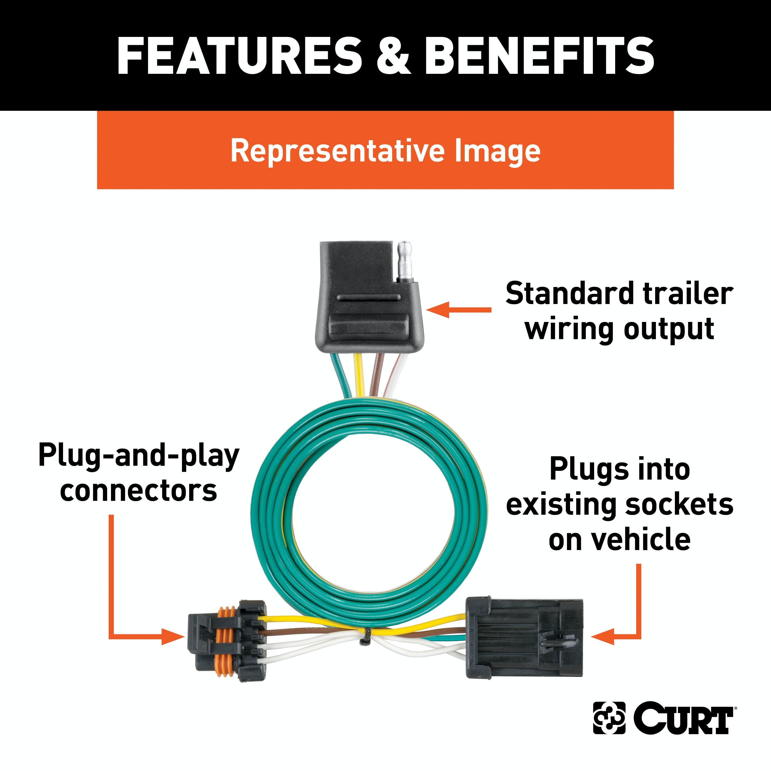 CURT 56031 Custom Wiring Harness, 4-Way Flat Output, Select Ford F-150