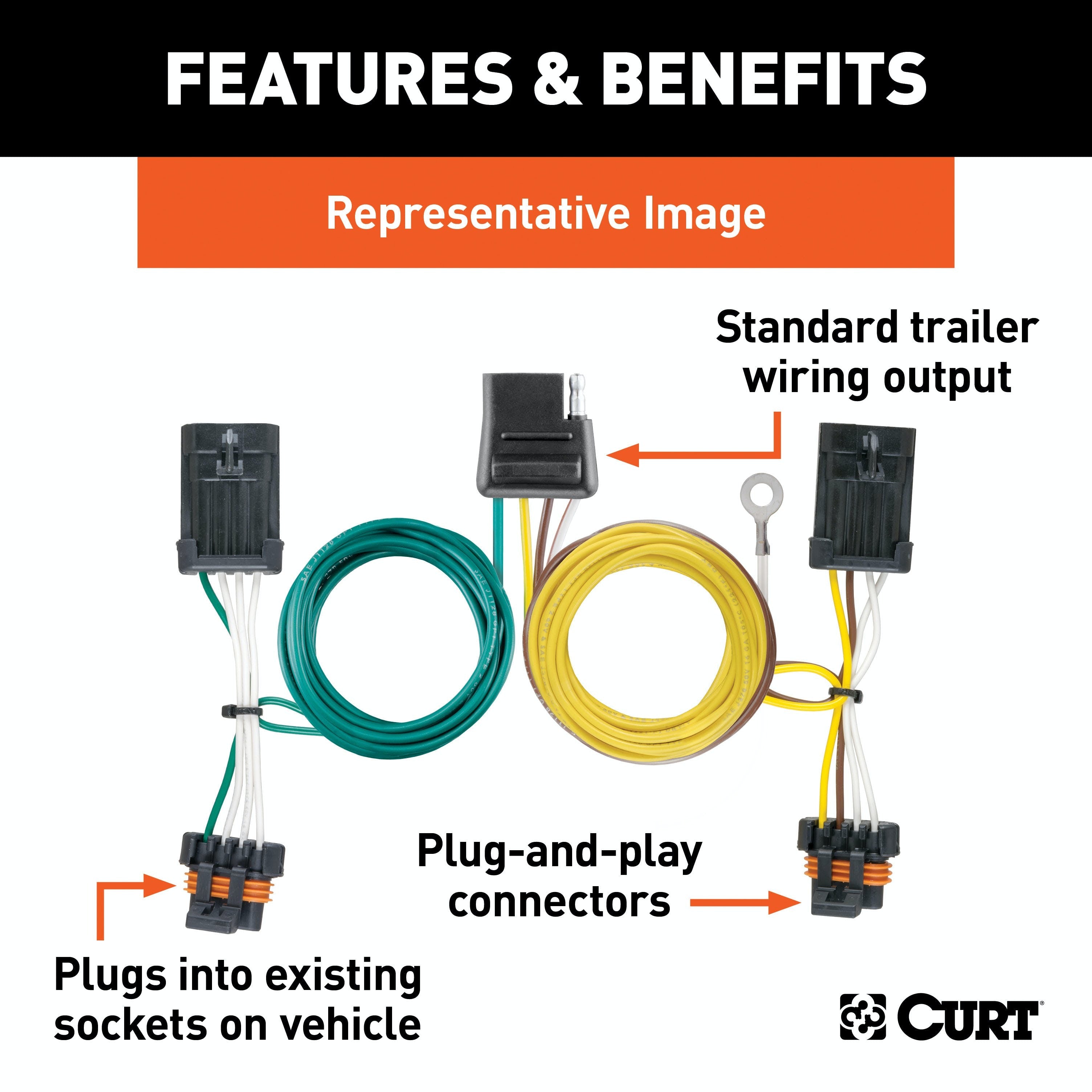 CURT 56047 Custom Wiring, 4-Way Flat Output, Select Buick Lucerne, Ford Fiesta Sedan