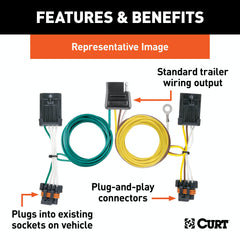 CURT 56047 Custom Wiring, 4-Way Flat Output, Select Buick Lucerne, Ford Fiesta Sedan