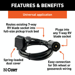 CURT 56080 7' 7-Way RV Blade Extension Harness (Routes to Truck Bed)