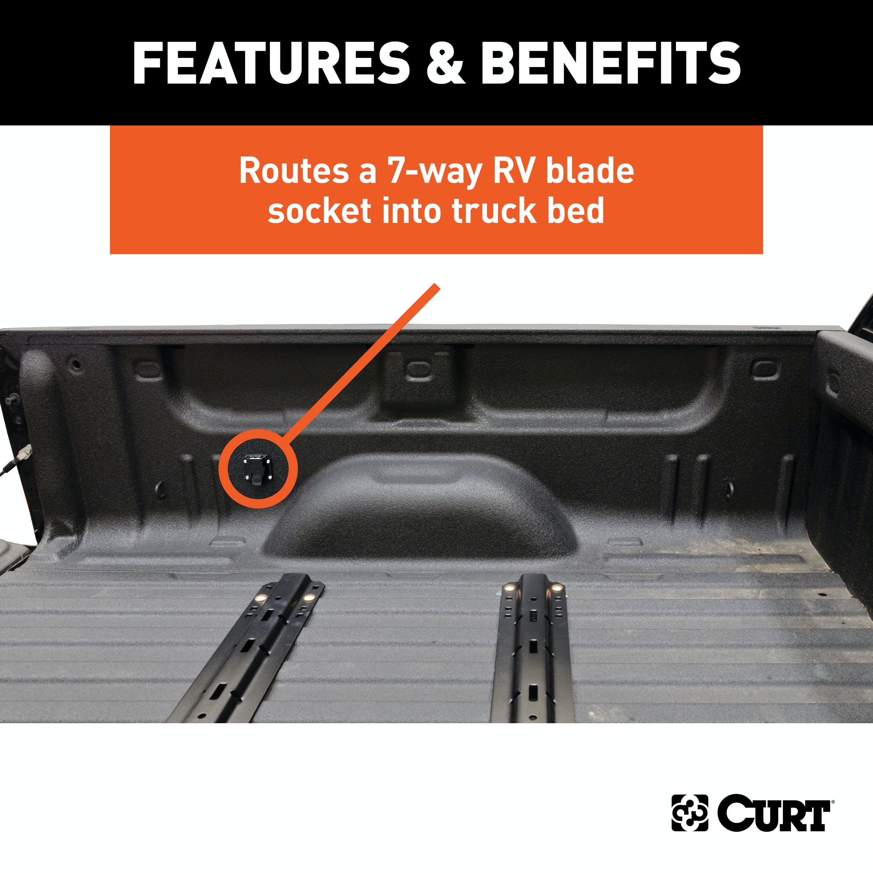 CURT 56080 7' 7-Way RV Blade Extension Harness (Routes to Truck Bed)