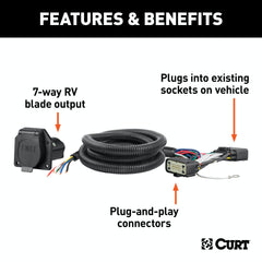 CURT 56306 Custom Wiring, 7-Way RV Blade Output, Select Ford Explorer, Police Interceptor
