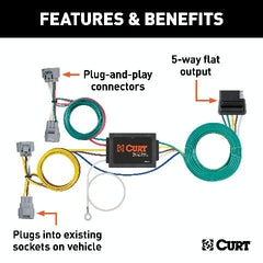 CURT 56513 Custom Wiring, 5-Way Flat Output, Select Toyota Tacoma, Hilux, T-100 Pickup