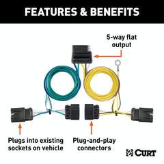 CURT 56594 Custom Wiring Harness, 5-Way Flat Output, Select GMC Terrain, Chevrolet Equinox