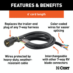 CURT 56601 Replacement 7-Way RV Blade with 6' Wires (Trailer Side)