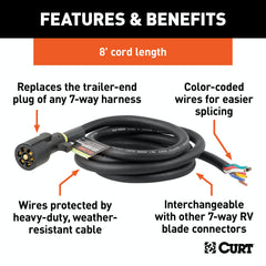 CURT 56602 Replacement 7-Way RV Blade with 8' Wires (Trailer Side)