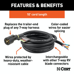 CURT 56603 Replacement 7-Way RV Blade with 10' Wires (Trailer Side)