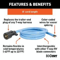 CURT 56612 Cold-Weather Replacement 7-Way RV Blade with 8' Wires (Trailer Side)