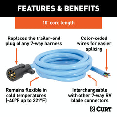 CURT 56613 Cold-Weather Replacement 7-Way RV Blade with 10' Wires (Trailer Side)