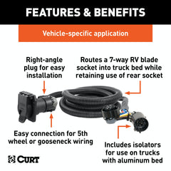 CURT 57008 7' Custom Wiring Extension Harness (Adds 7-Way RV Blade to Truck Bed, Packaged)