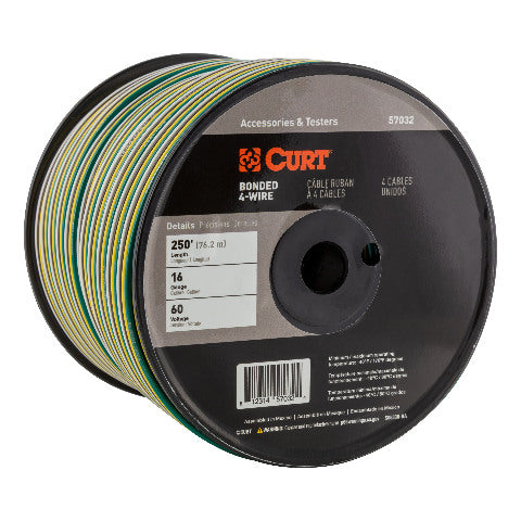 CURT 57032 Automotive Primary Wire, 4-Bond White, Brown, Yellow, Green 250' Spool