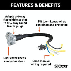 CURT 57183 Electrical Adapter (4-Way Flat Vehicle to 6-Way Round Trailer)