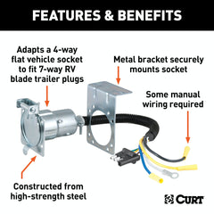 CURT 57185 Electrical Adapter with Bracket (4-Way Flat Vehicle to 7-Way RV Blade Trailer)