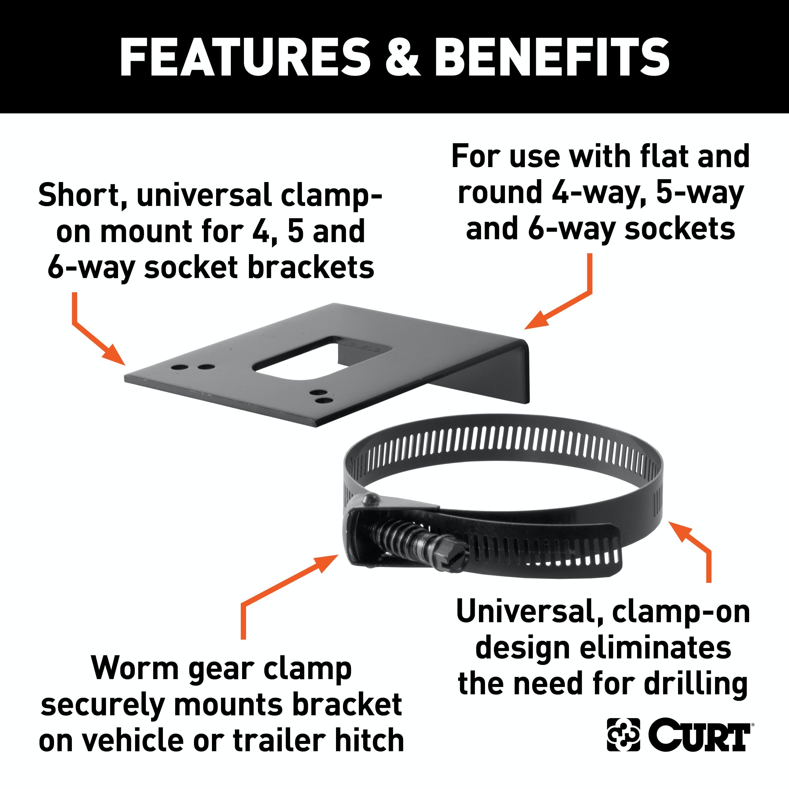 CURT 57204 Connector Bracket Mount for 4, 5 or 6-Way Bracket (Packaged)