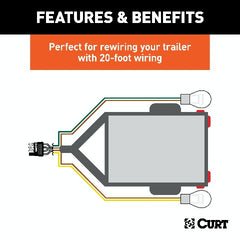 CURT 57220 4-Way Flat Connector for Rewiring Trailer, Includes 20' Wires (Packaged)