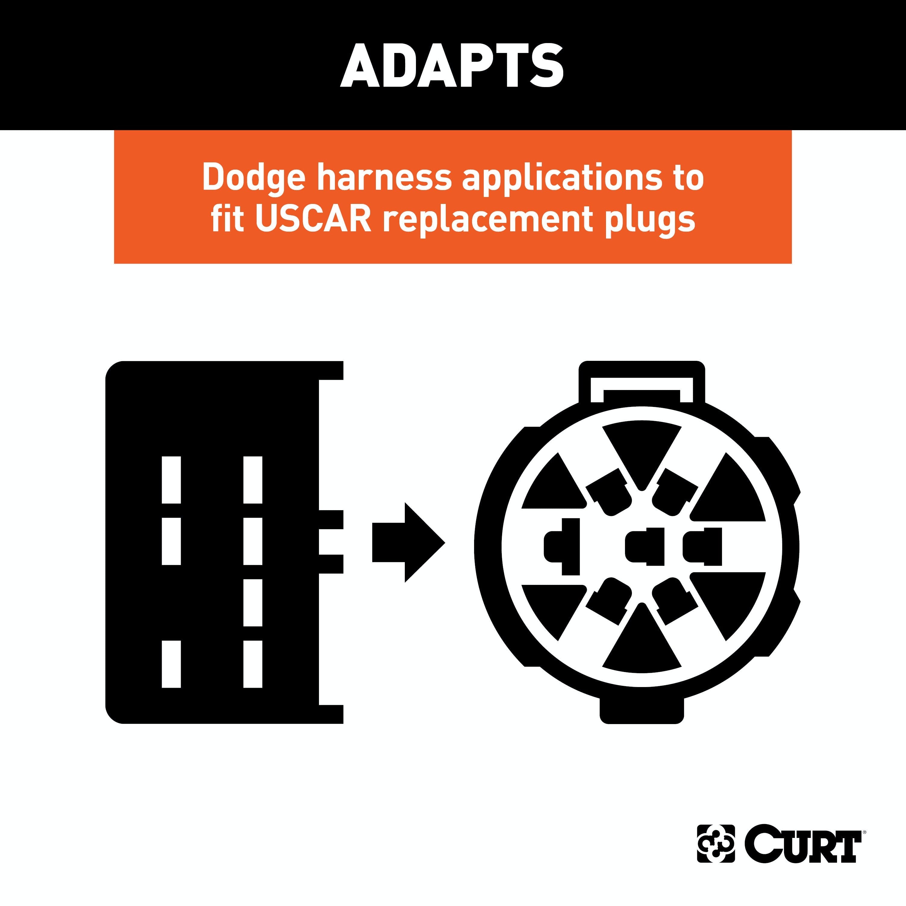 CURT 57300 8-Prong Factory Harness Adapter (Rectangular 8-Prong to USCAR Socket)