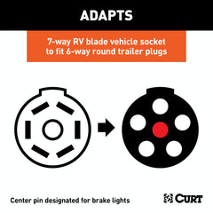 CURT 57661 Electrical Adapter (7-Way RV to 6-Round Trailer, Center Pin Brake, Packaged)