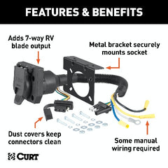 CURT 57672 Dual-Output Electrical Adapter (Adds 7-Way RV Blade to 4-Way Flat)