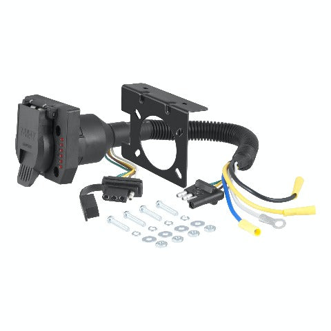 CURT 57674 Dual-Output Electrical Adapter with Tester (Adds 7-Way RV Blade to 4-Way Flat)