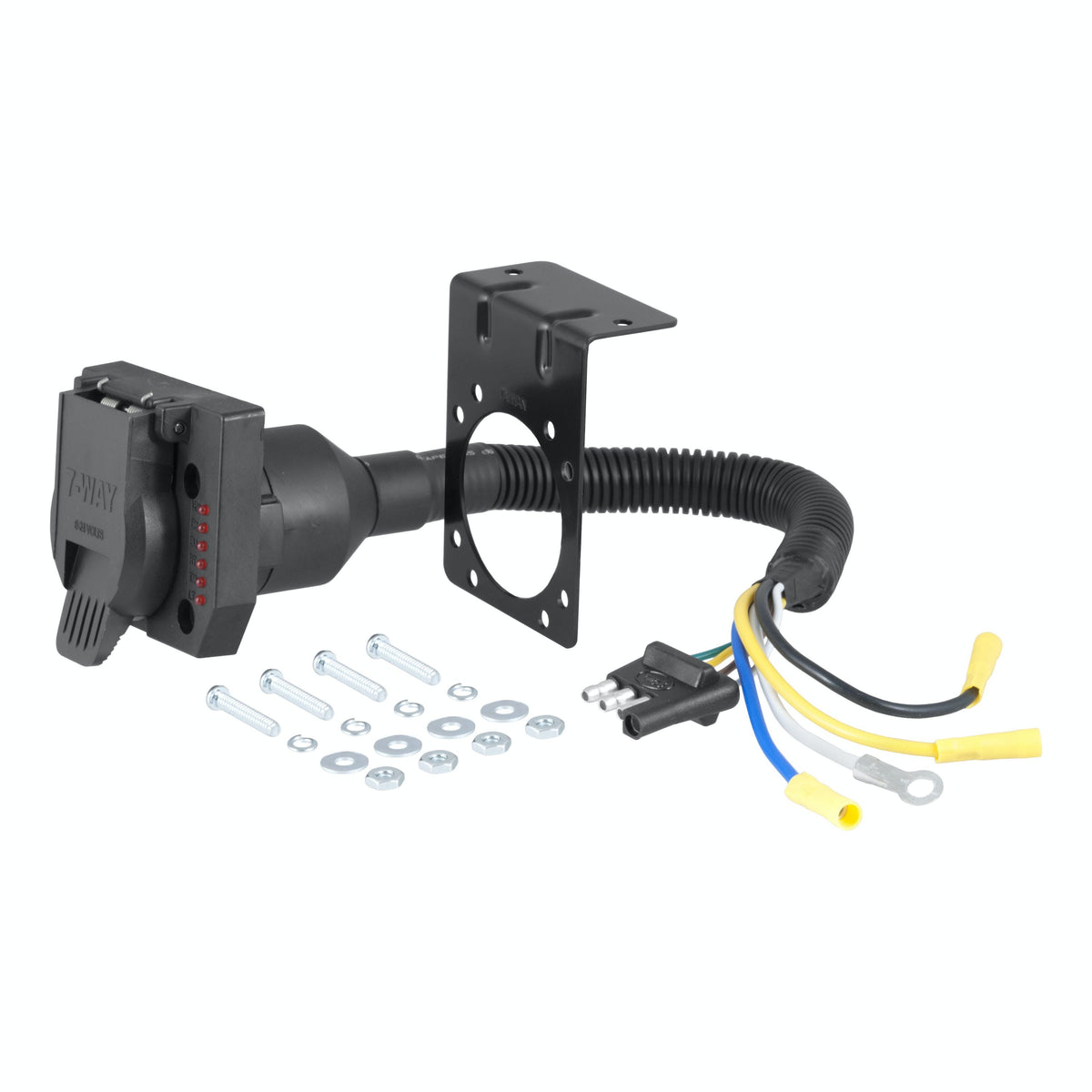 CURT 57676 Electrical Adapter with Tester (4-Way Flat Vehicle to 7-Way RV Blade Trailer)