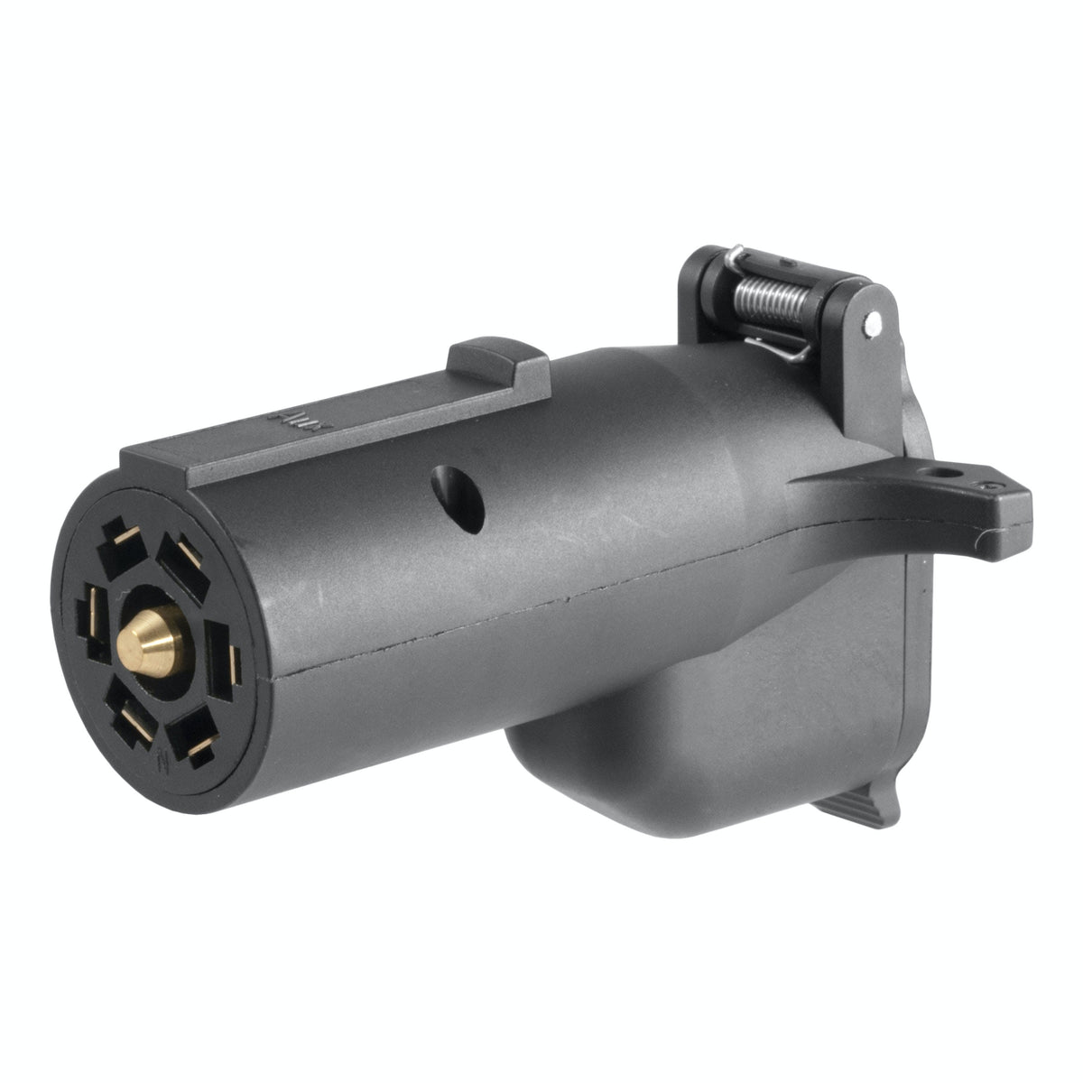 CURT 57726 Adapter with Alarm (7-Way RV Blade to 6-Way Round Trailer, Center Pin Auxiliary)