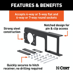 CURT 58003 Easy-Mount Wiring Bracket for 4 or 5-Flat and 6 or 7-Round (2-1/2 Receiver)