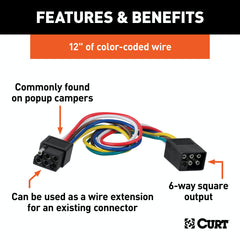 CURT 58034 6-Way Square Connector Plug and Socket with 12 Wires (Packaged)