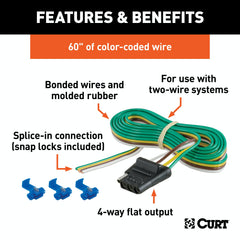 CURT 58044 4-Way Flat Connector Socket with 60 Wires and Hardware (Vehicle Side, Packaged)