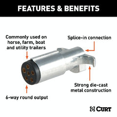 CURT 58081 6-Way Round Connector Plug (Trailer Side, Packaged)