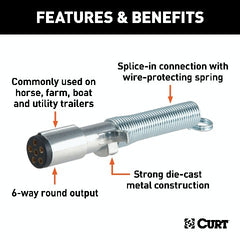 CURT 58082 6-Way Round Connector Plug with Spring (Trailer Side)