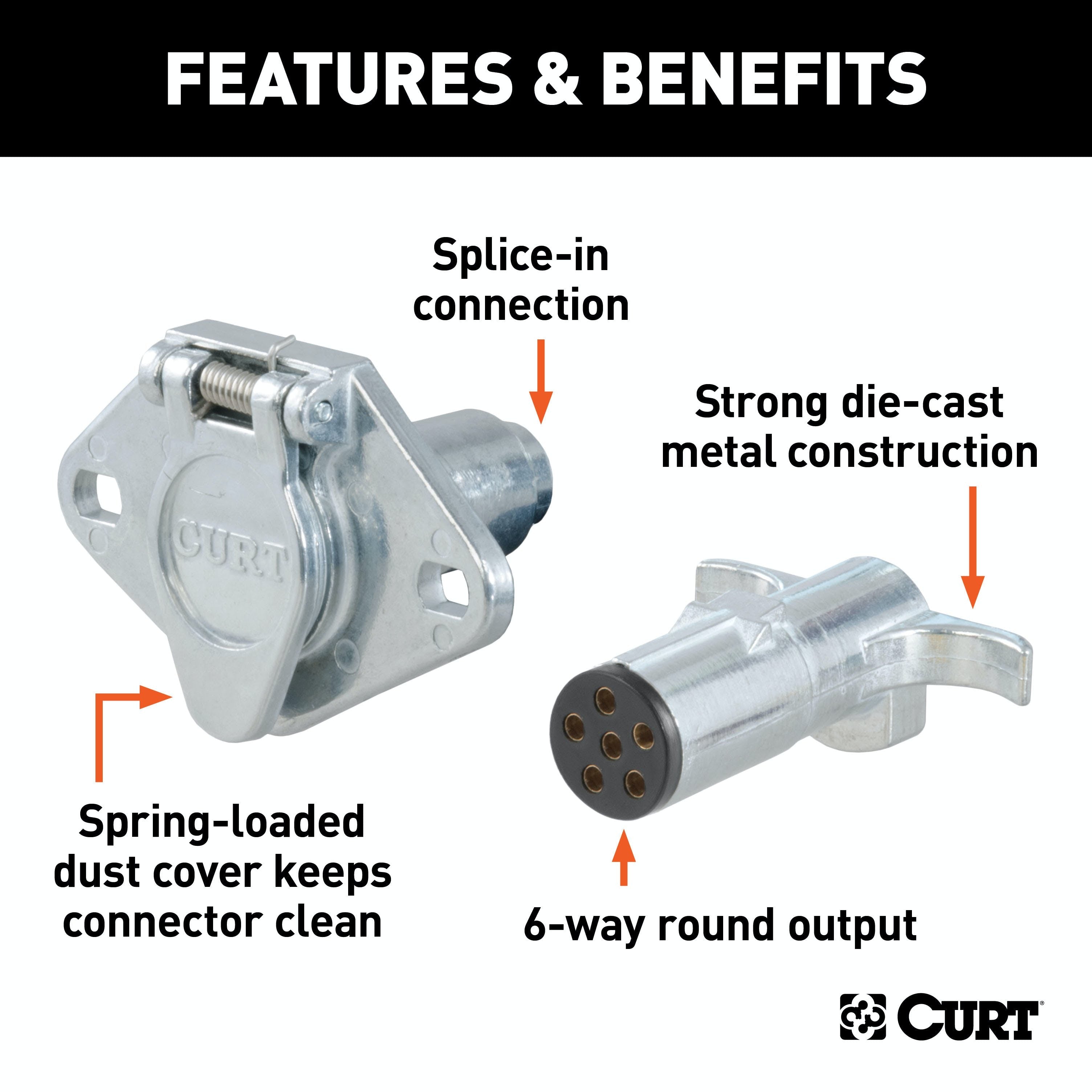 CURT 58092 6-Way Round Connector Plug and Socket (Packaged)