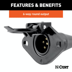CURT 58130 6-Way Round Connector Socket (Vehicle Side, Black Plastic)