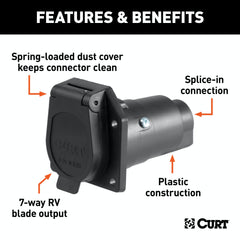 CURT 58150 7-Way RV Blade Connector Socket (Vehicle Side, Black Plastic)