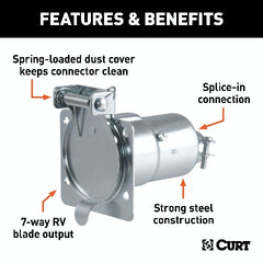 CURT 58220 7-Way RV Blade Connector Socket (Vehicle Side, Diecast Metal)
