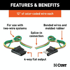 CURT 58304 4-Way Flat Connector Plug and Socket with 12 Wires Each (Packaged)
