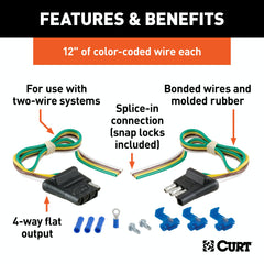 CURT 58344 4-Way Flat Connector Plug and Socket with 12 Wires Each and Hardware (Packaged)