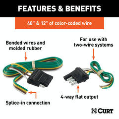 CURT 58355 4-Way Flat Connector Plug and Socket with 12 and 48 Wires (Packaged)